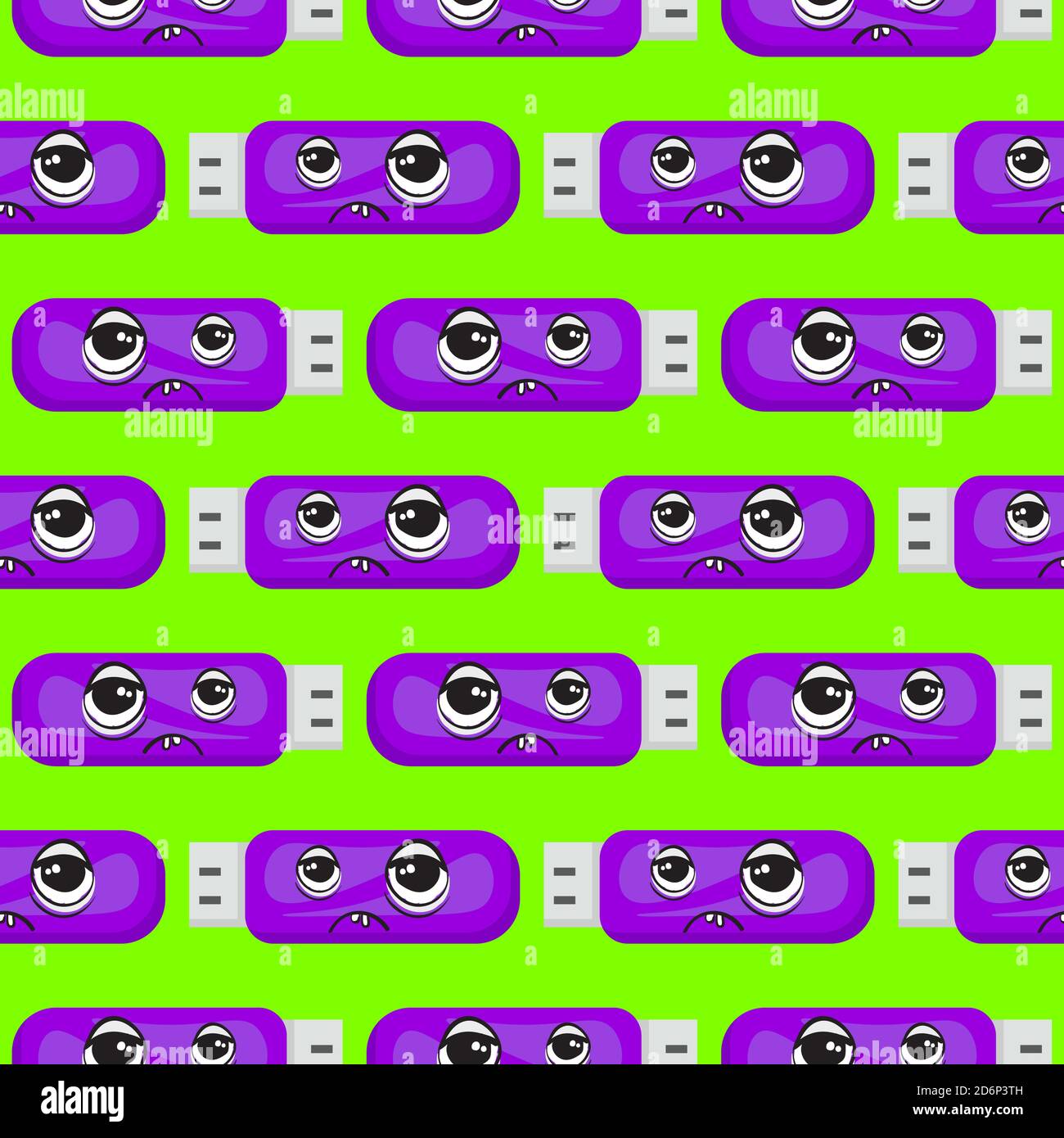 Tired full flashdrive, seamless pattern on green background. Stock Vector