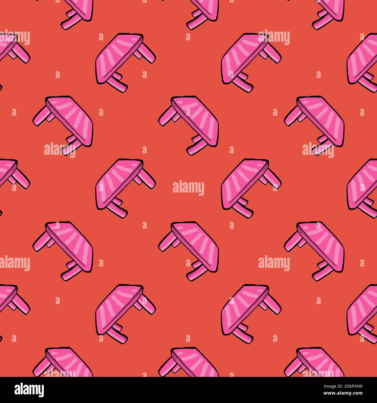 Pink chairs,seamless pattern on red background. Stock Vector