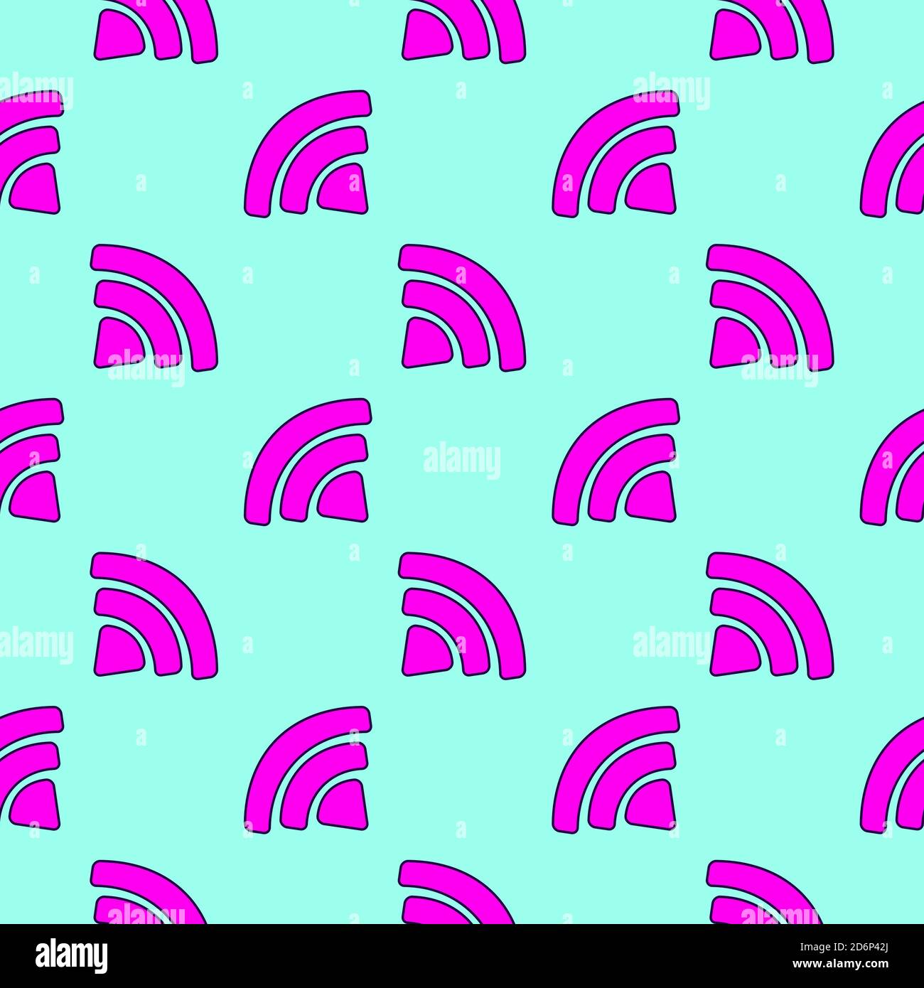 Pink wifi, seamless pattern on blue background. Stock Vector