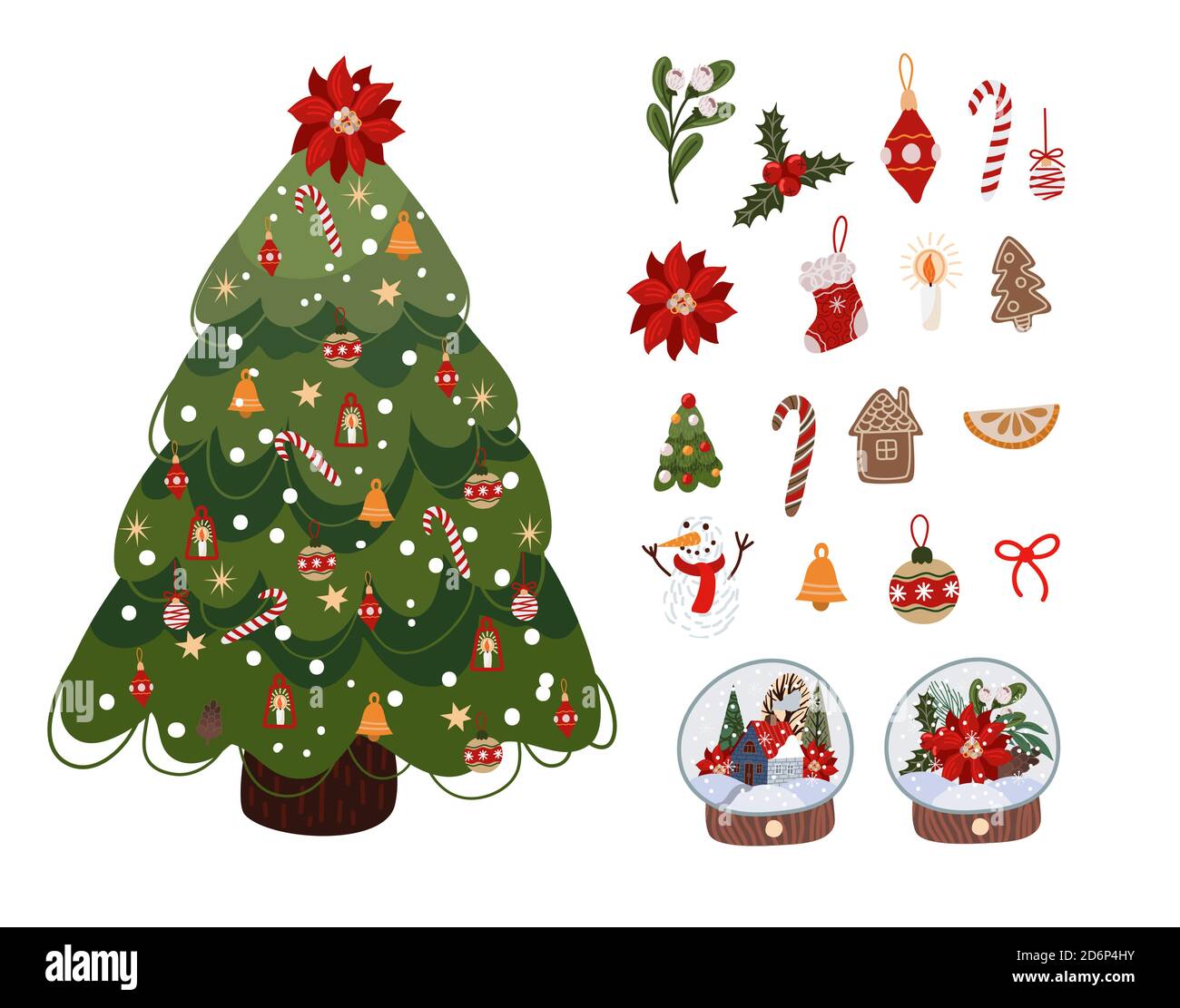 Christmas tree with options for decorations isolated. Vector cartoon