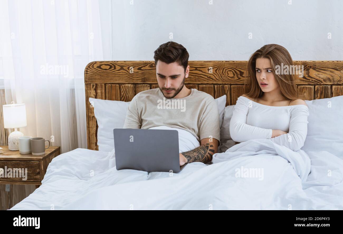 Boredom and jealousy in family at home during covid-19 quarantine Stock Photo