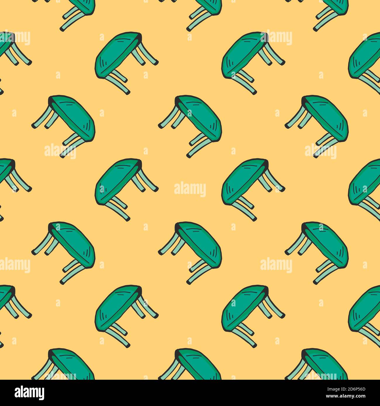 Green chairs,seamless pattern on beige background. Stock Vector