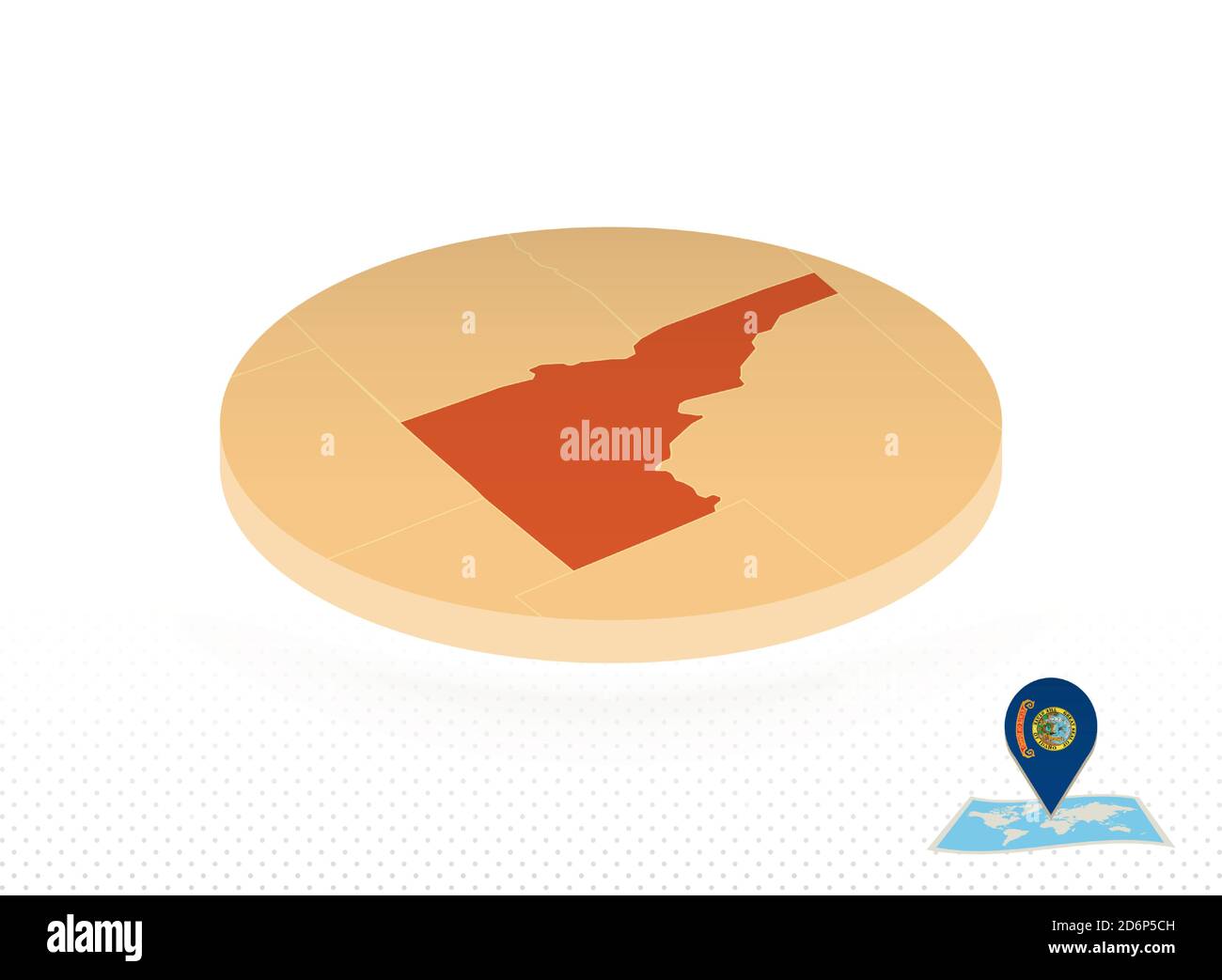 Idaho state map designed in isometric style, orange circle map of US ...