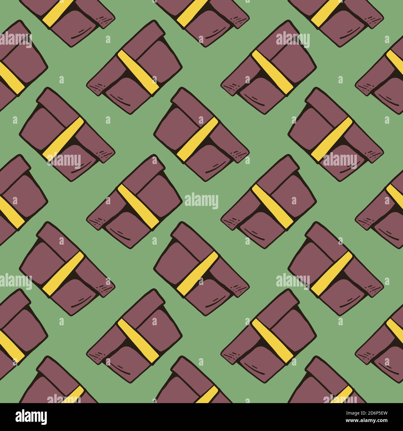 Old box,seamless pattern on olive green background. Stock Vector