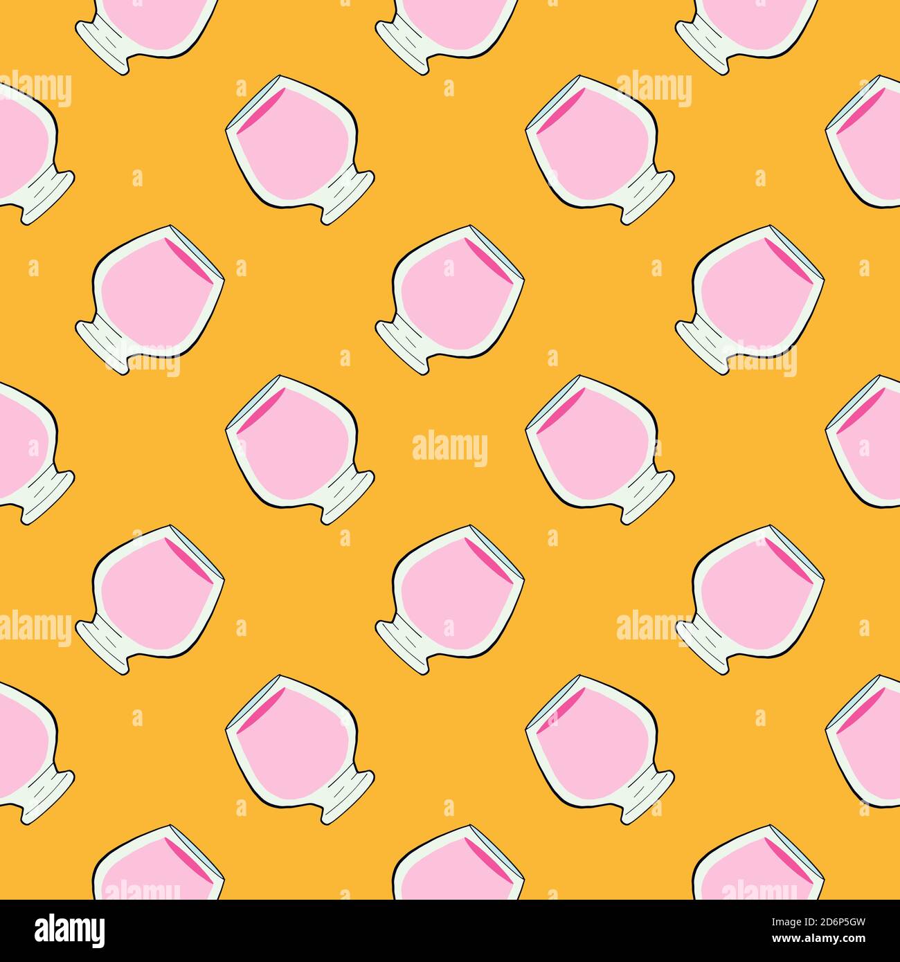Empty glasses,seamless pattern on yellow background. Stock Vector
