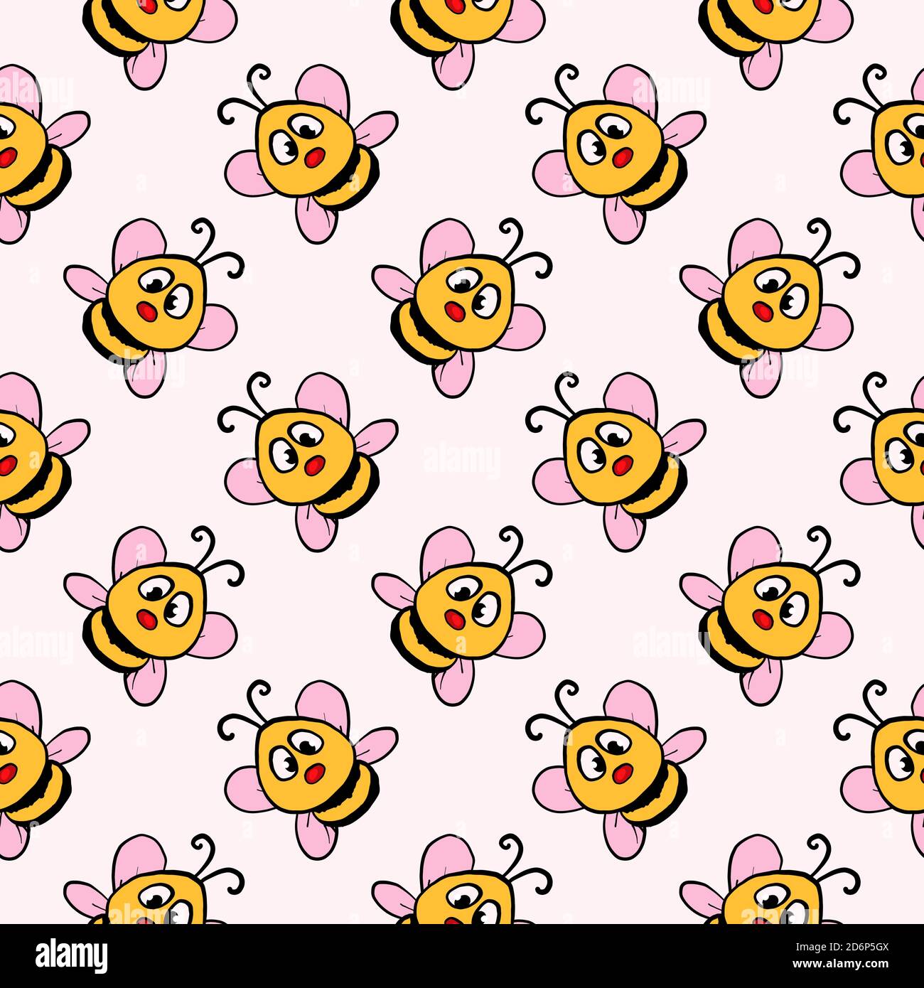 Amazing bee,seamless pattern on light pink background. Stock Vector