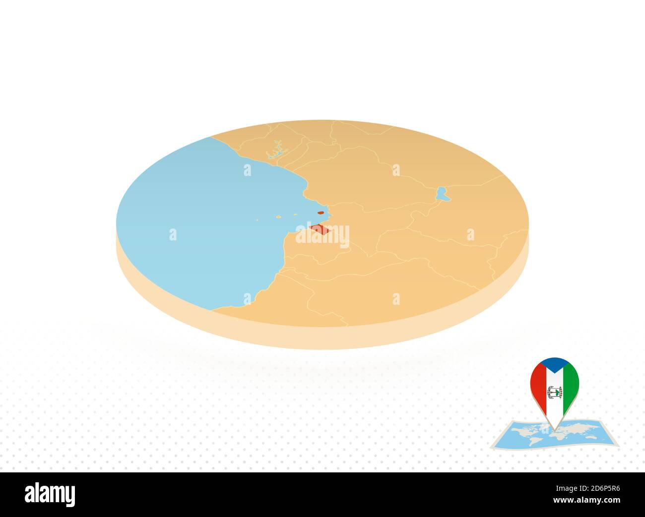 Equatorial Guinea map designed in isometric style, orange circle map of Equatorial Guinea for web, infographic and more. Stock Vector
