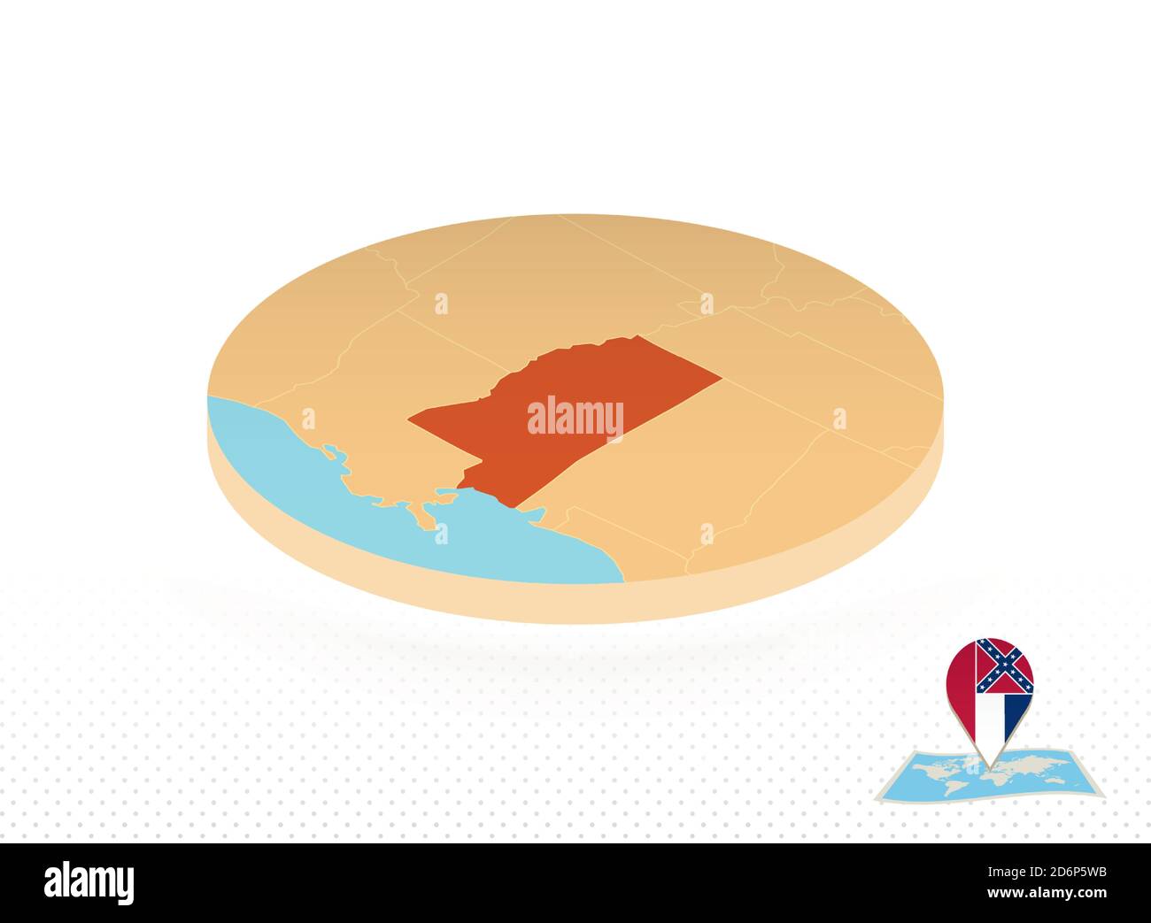 Mississippi state map designed in isometric style, orange circle map of ...