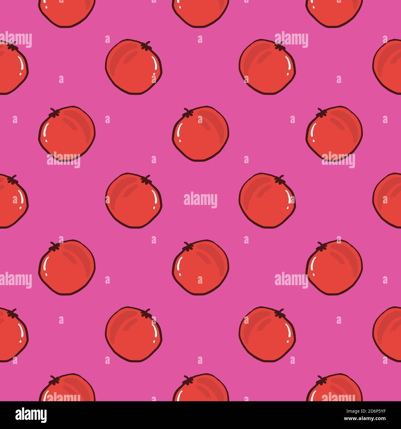 Cute tomatoes,seamless pattern on dark pink background. Stock Vector