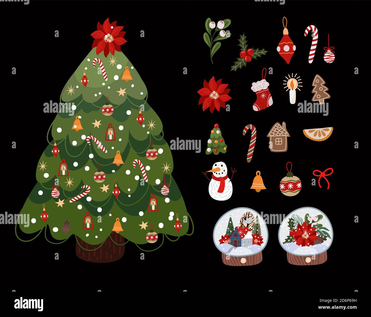 Christmas tree with options for decorations isolated. Vector cartoon