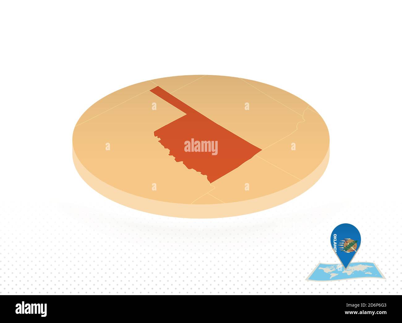 Oklahoma state map designed in isometric style, orange circle map of US ...