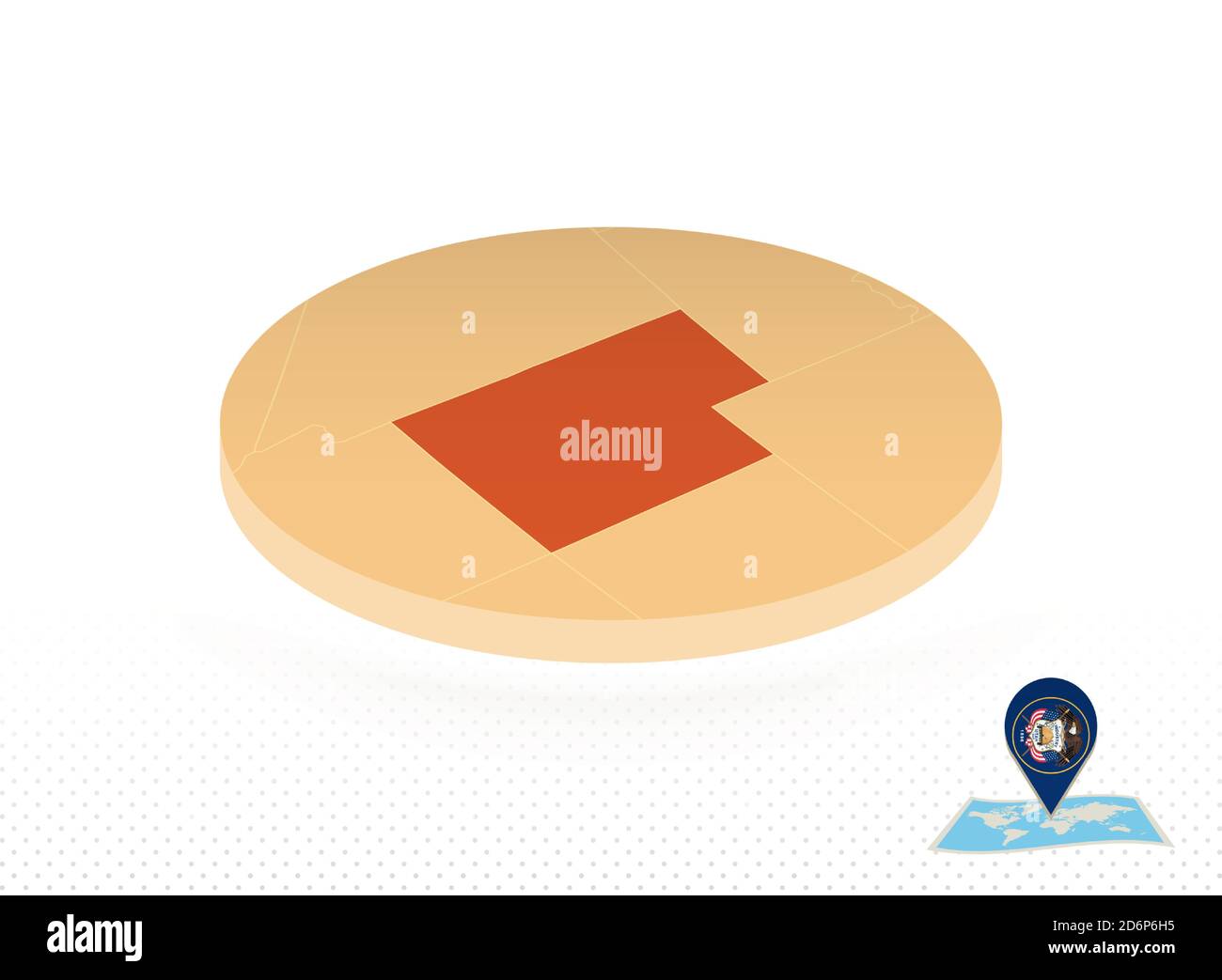 Utah state map designed in isometric style, orange circle map of US ...
