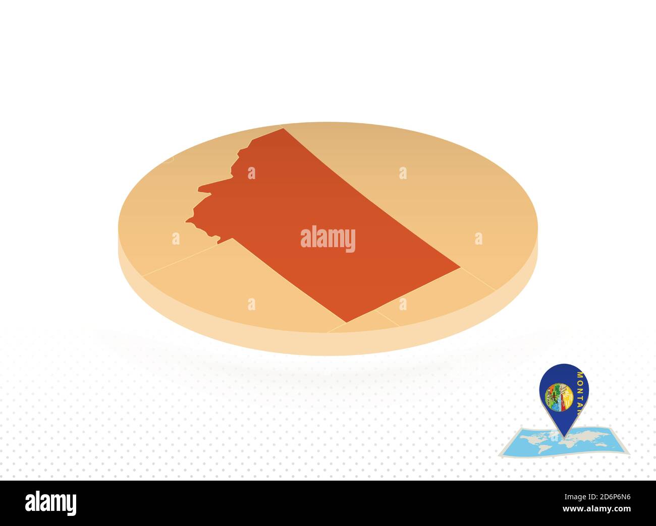 Montana state map designed in isometric style, orange circle map of US ...