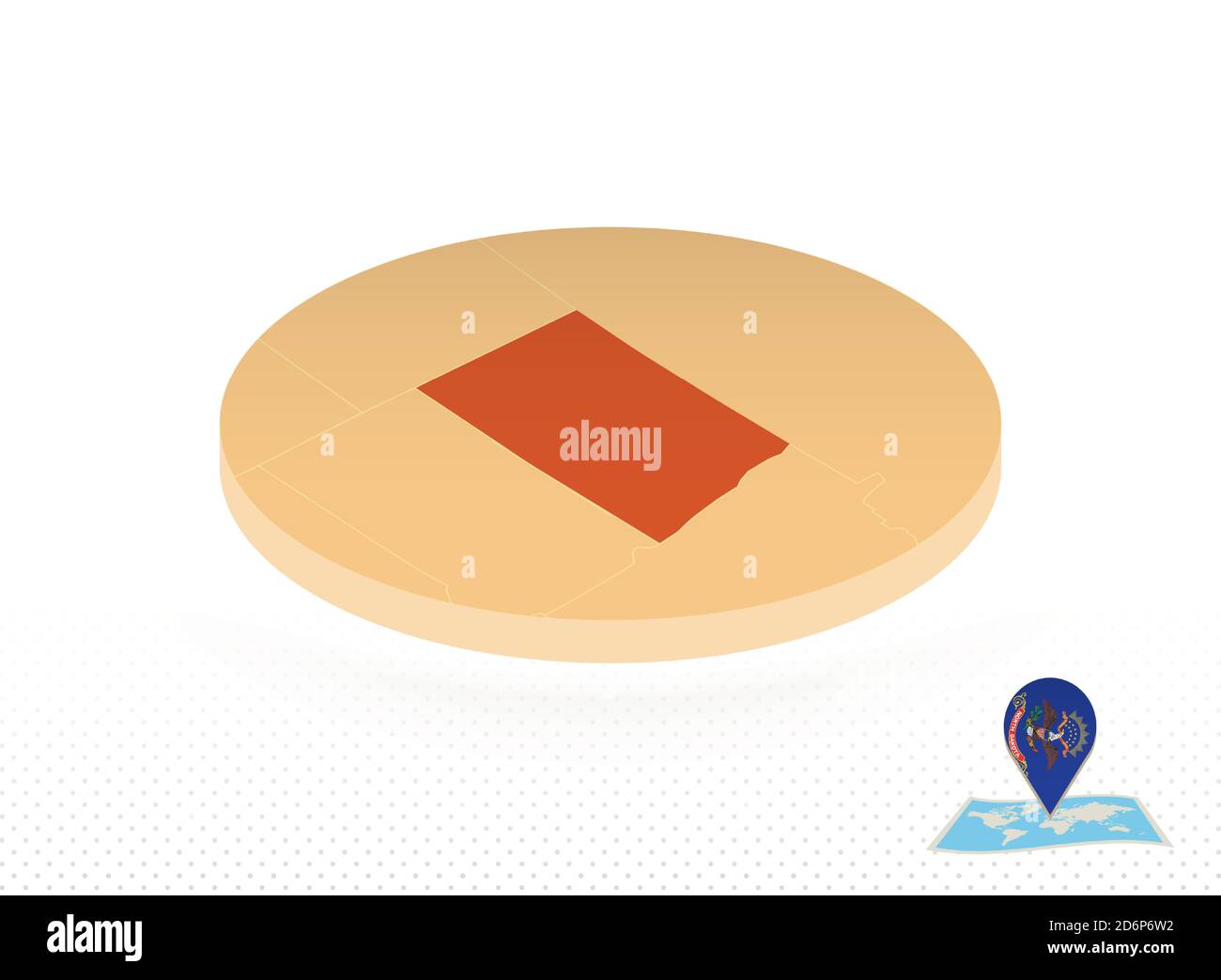 North Dakota state map designed in isometric style, orange circle map ...