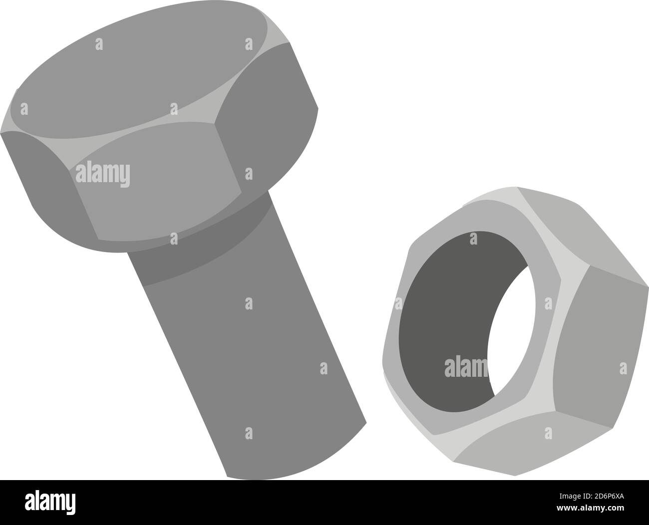 Bolt and nut, illustration, vector on white background. Stock Vector