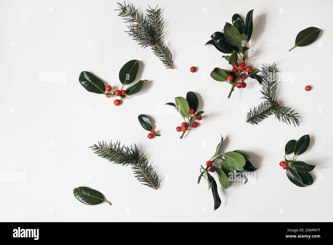Christmas floral pattern. Border frame of red holly berries and green ...