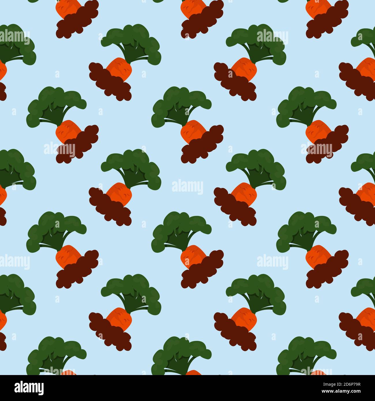 Small carrots,seamless pattern on  light blue background. Stock Vector
