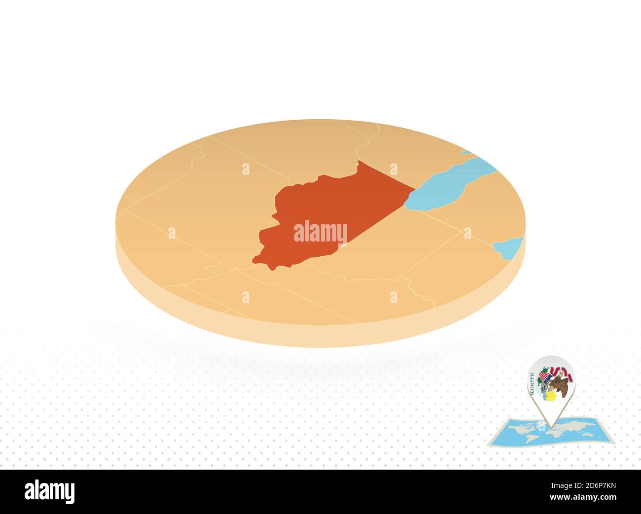 Illinois state map designed in isometric style, orange circle map of US ...