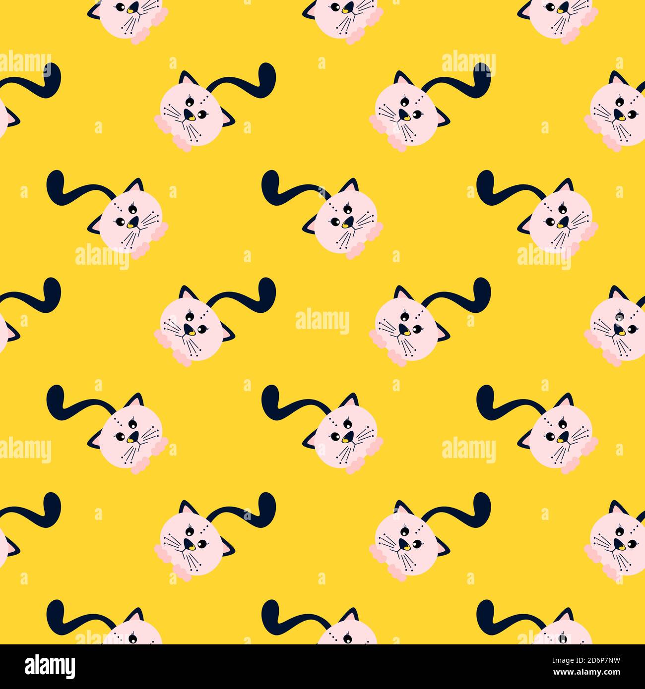 Little cats,seamless pattern on yellow background. Stock Vector