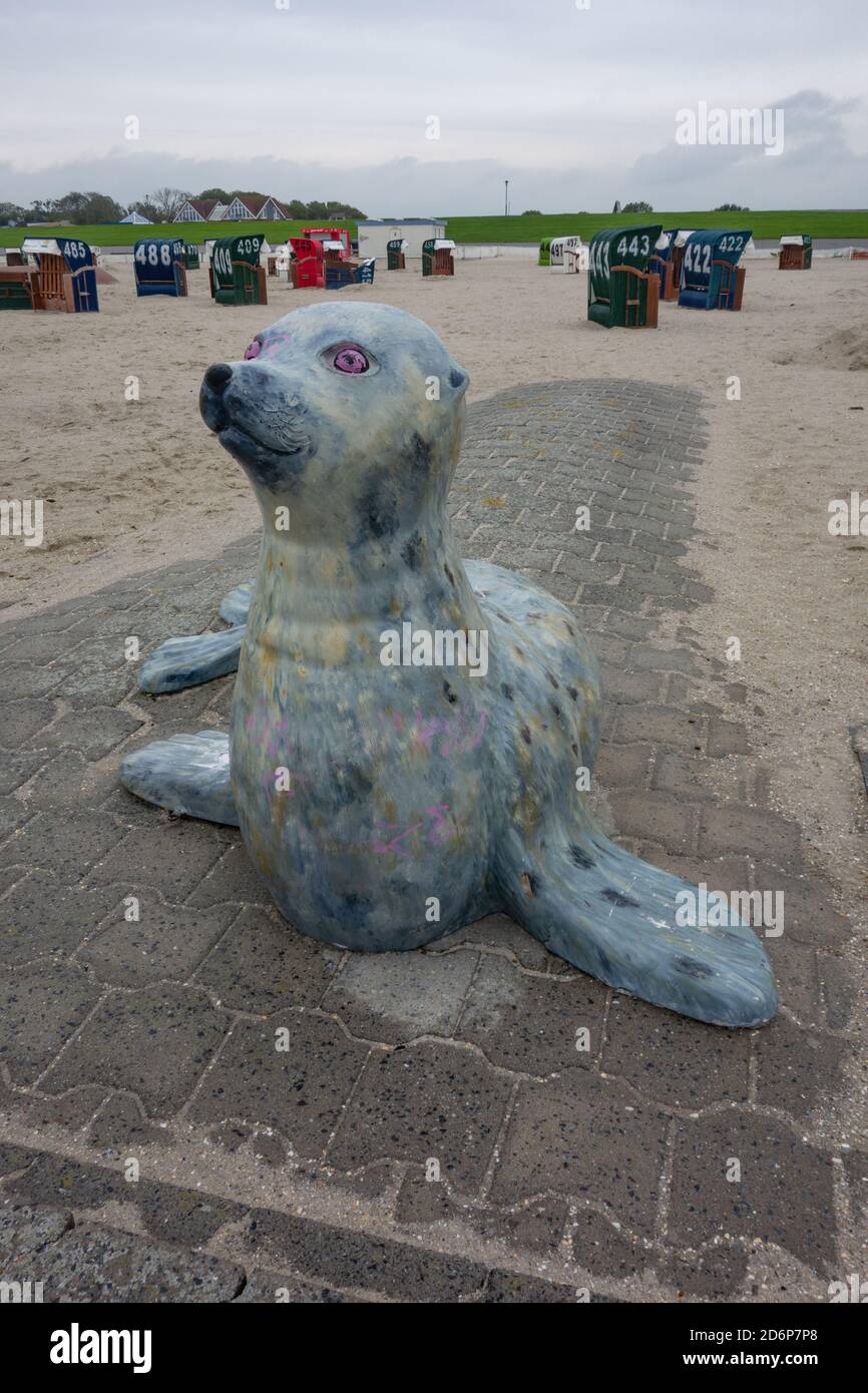 Sea sculpture at Neuharlingersiel Strand by the Wadden Sea. East Frisia, Lower Saxony. Germany. Stock Photo