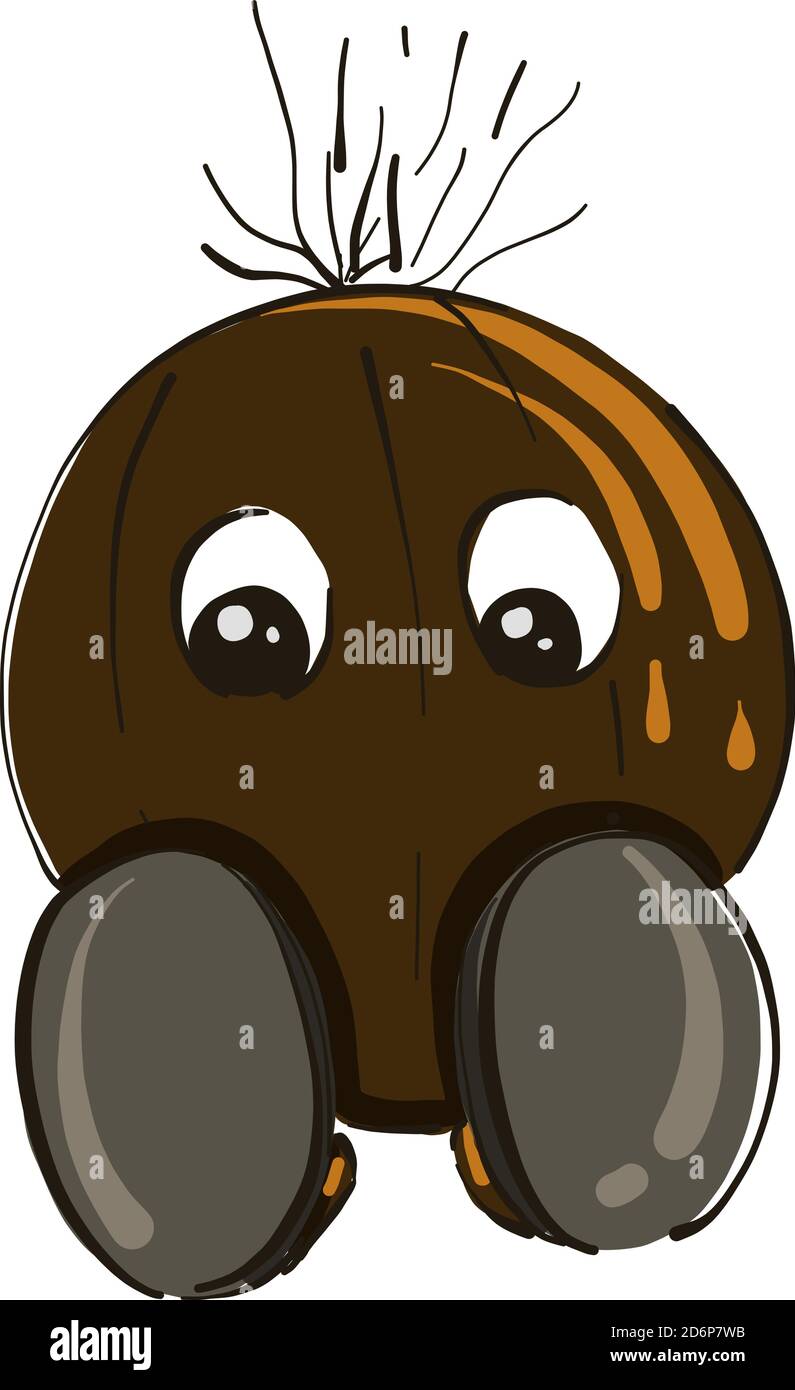 Coconut with eyes, illustration, vector on white background Stock