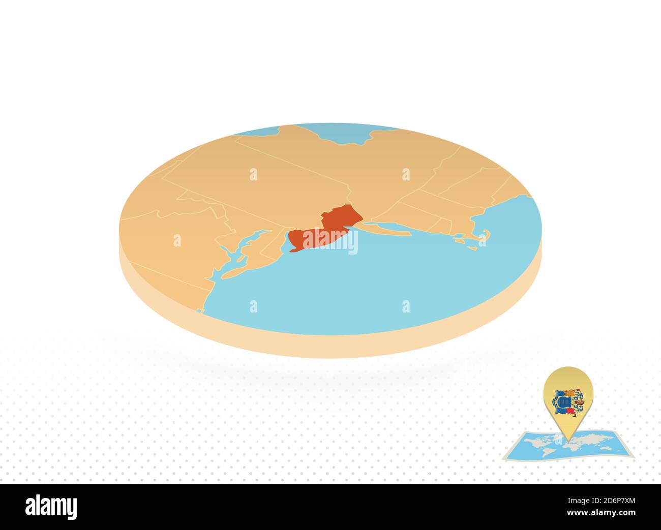 New Jersey state map designed in isometric style, orange circle map of ...