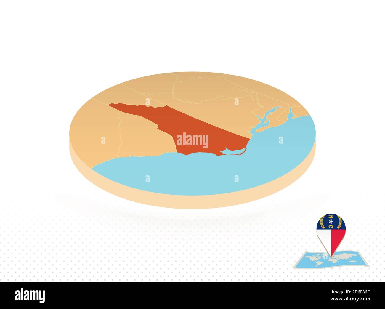 North Carolina state map designed in isometric style, orange circle map ...