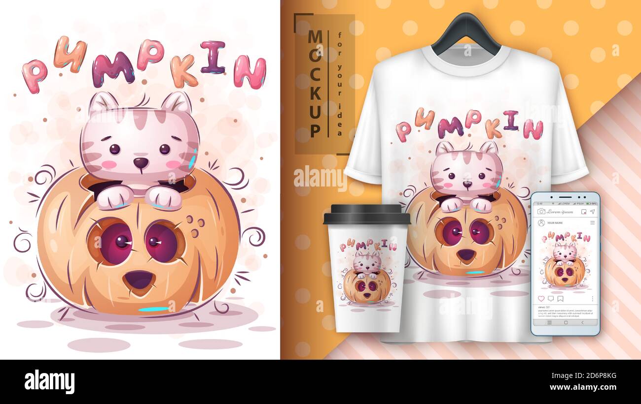 Cat in pumpkin - poster and merchandising Stock Vector Image & Art - Alamy