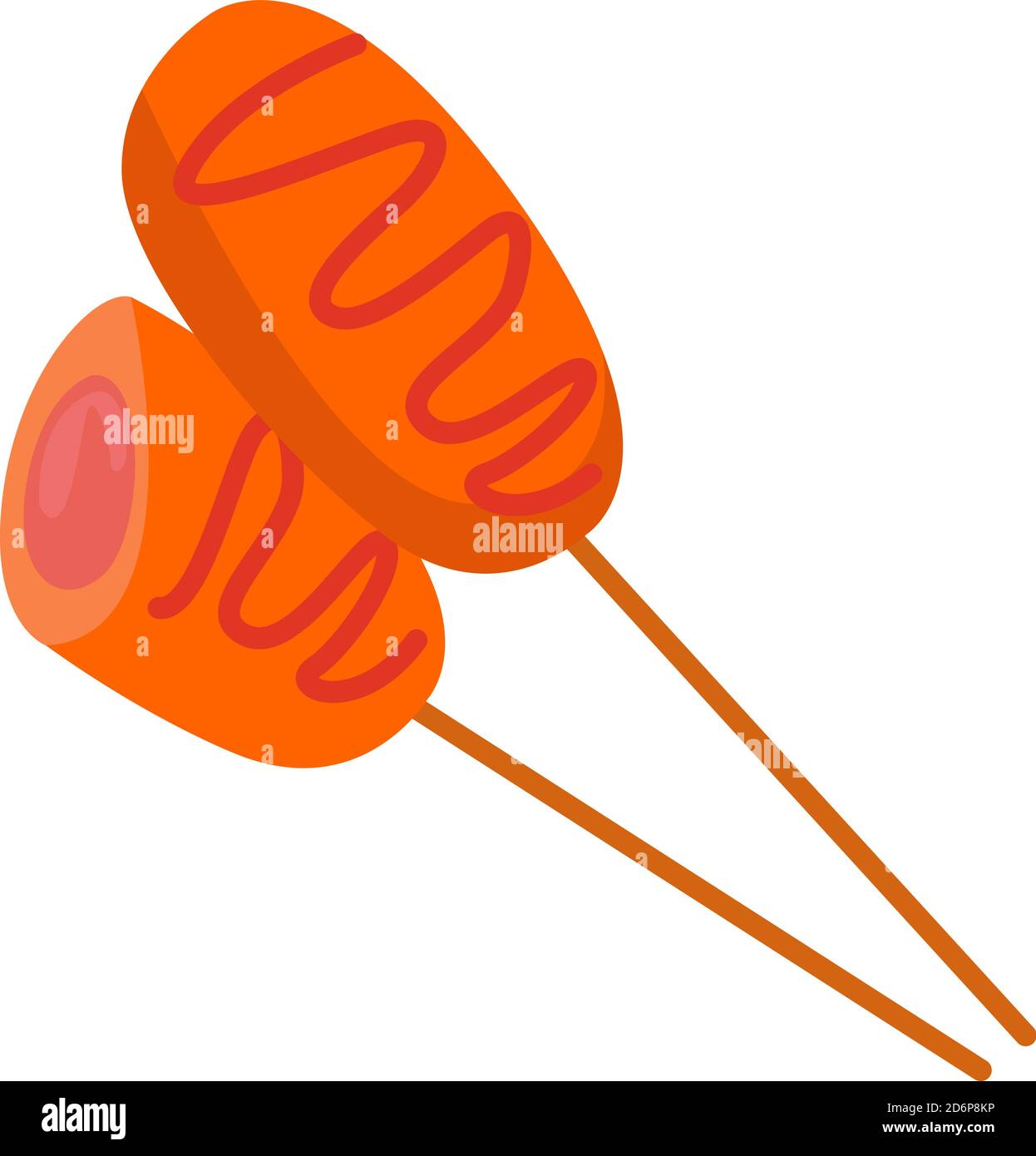 Deliious corndog, illustration, vector on white background. Stock Vector