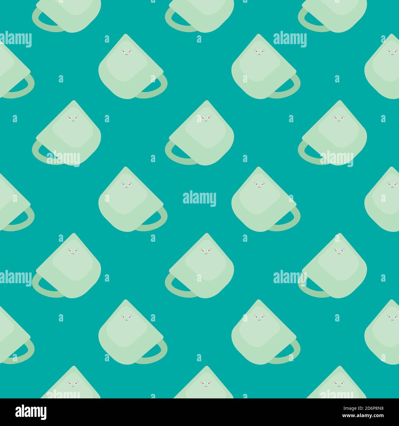 Lovely cups,seamless pattern on green background. Stock Vector