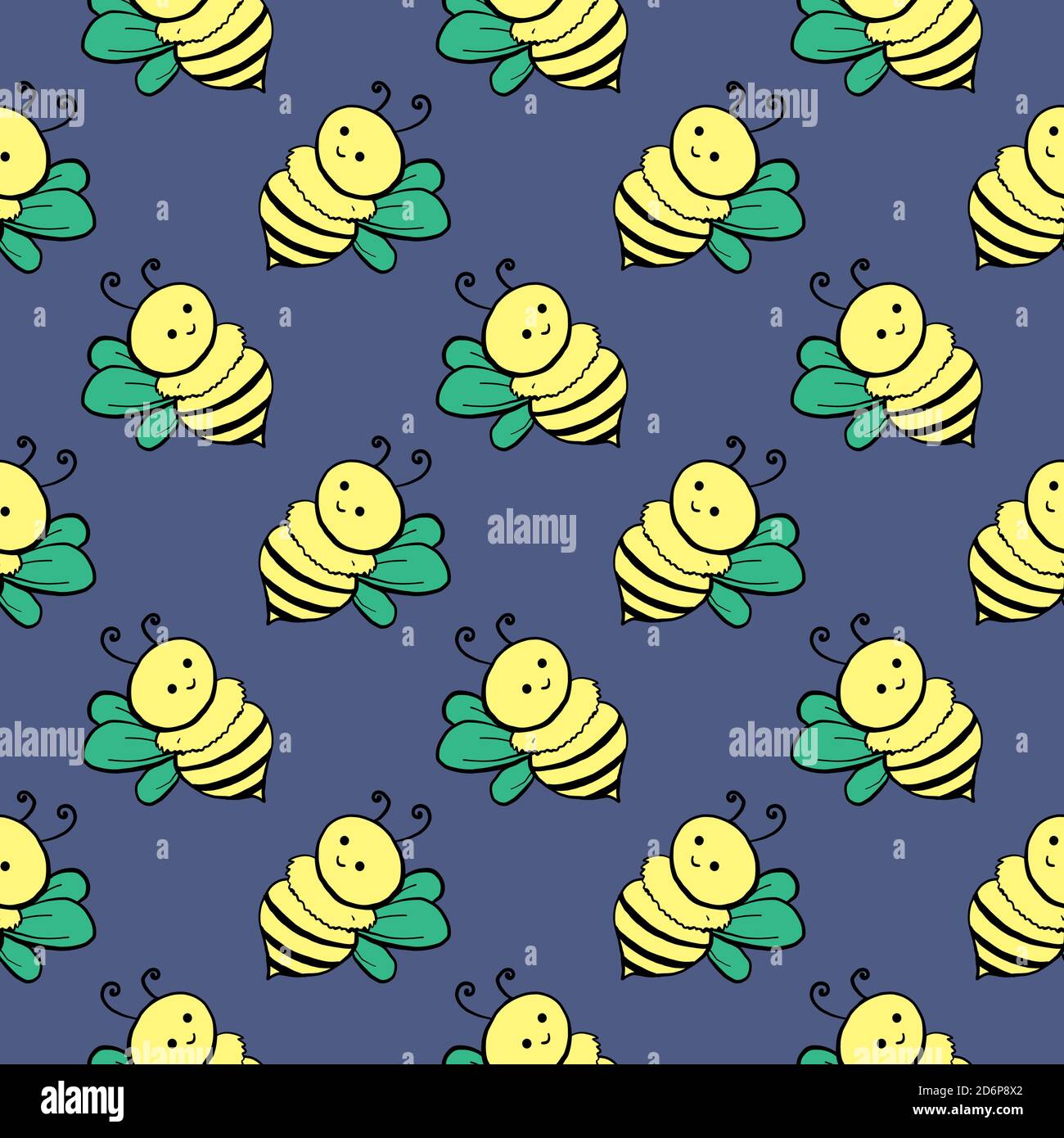 Baby bees,seamless pattern on dark purple background. Stock Vector
