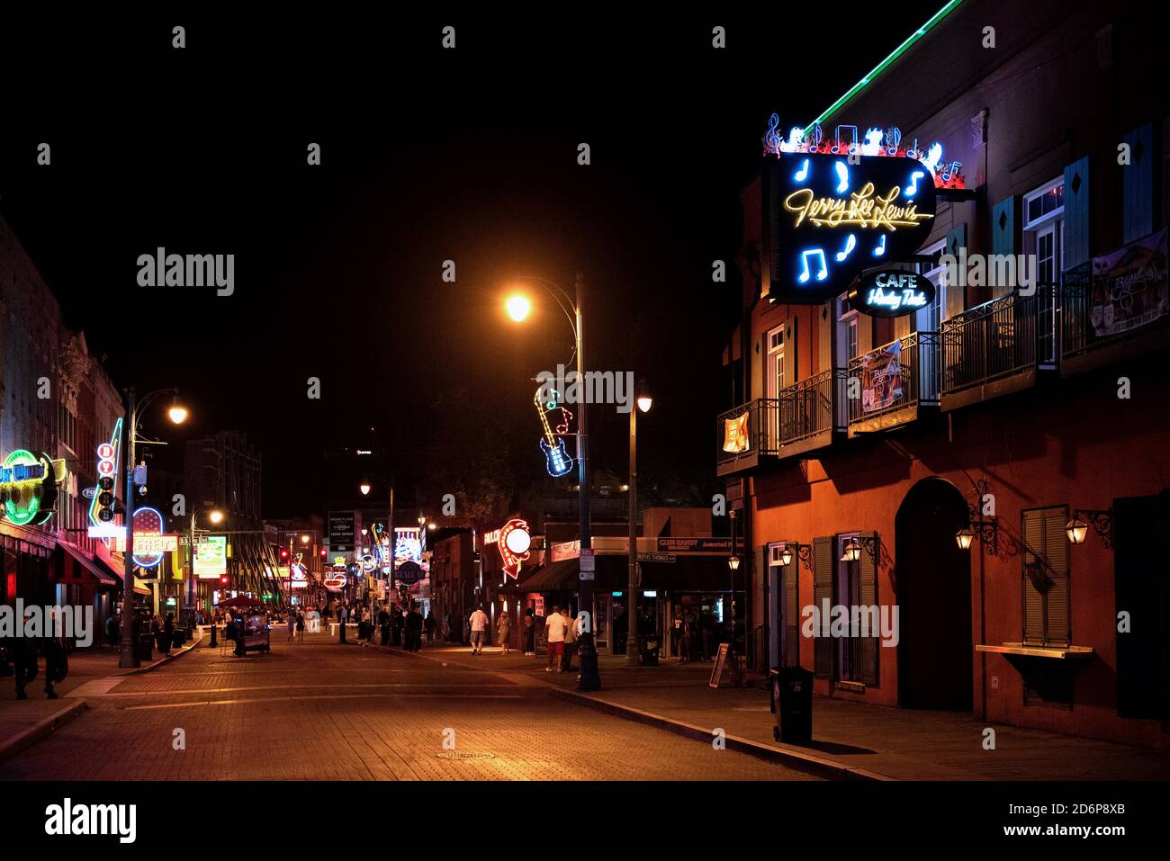 Memphis, TN, USA - September 24, 2019:  The Jerry Lee Lewis Café and Honky Tonk on the famous Beale Street.  Lewis was one of the pioneers of Rock and Stock Photo