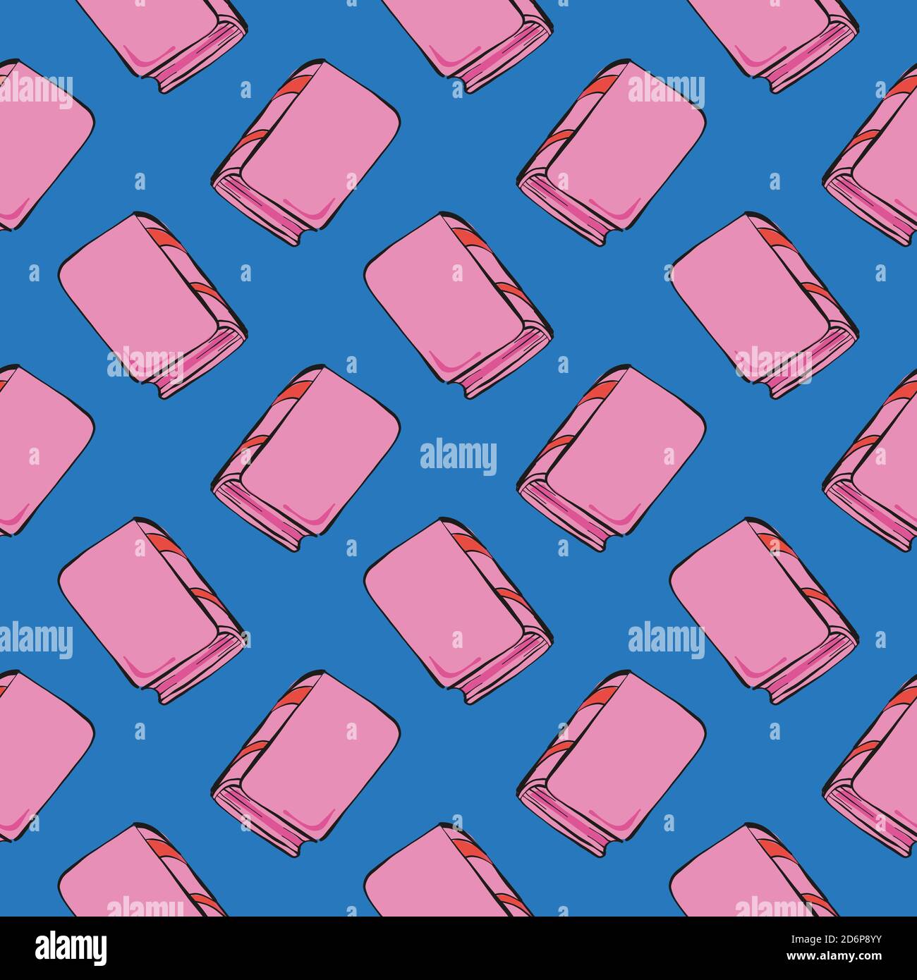 Pink books,seamless pattern on dark blue background. Stock Vector