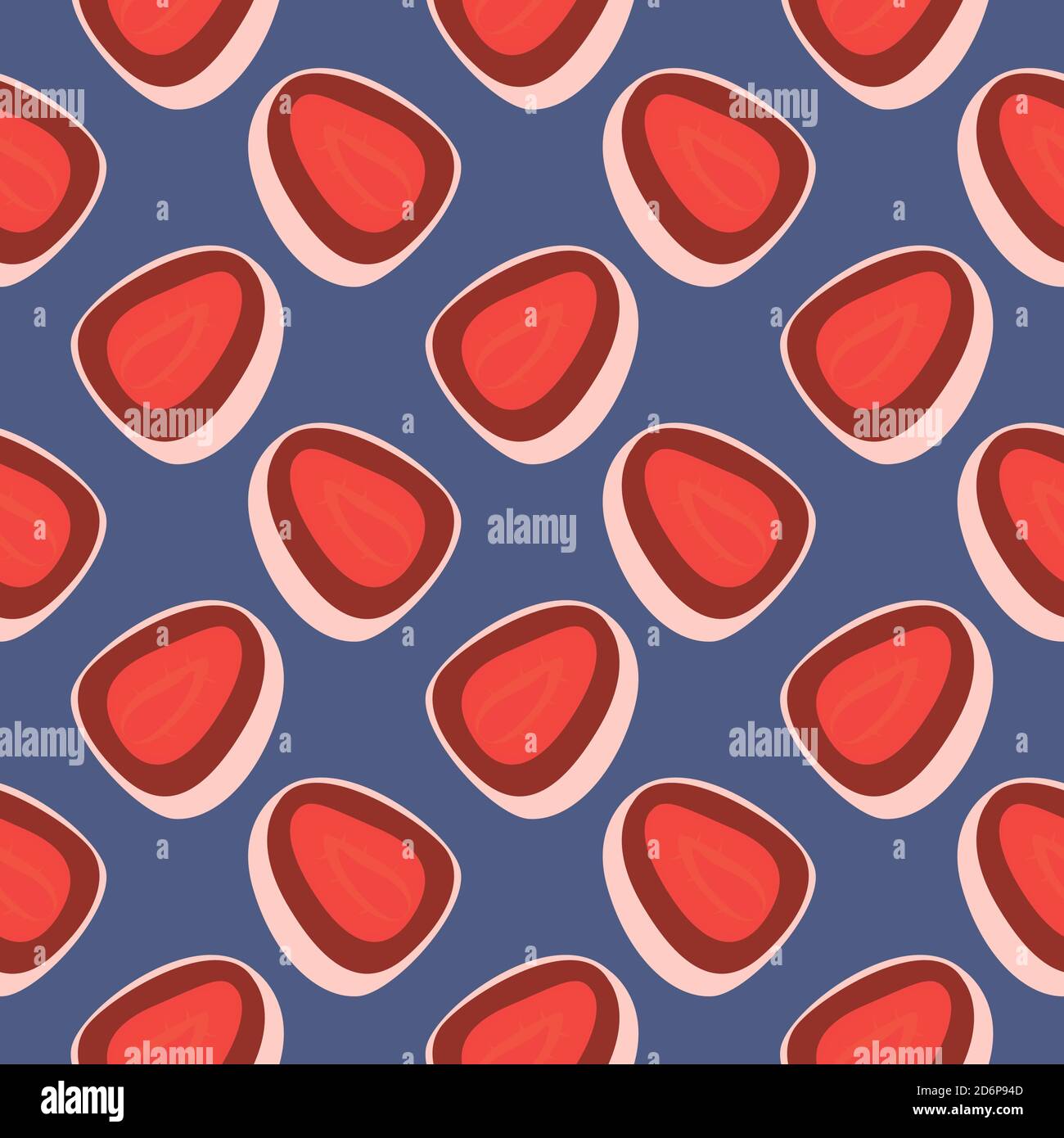 Mochi in half,seamless pattern on dark purple background. Stock Vector