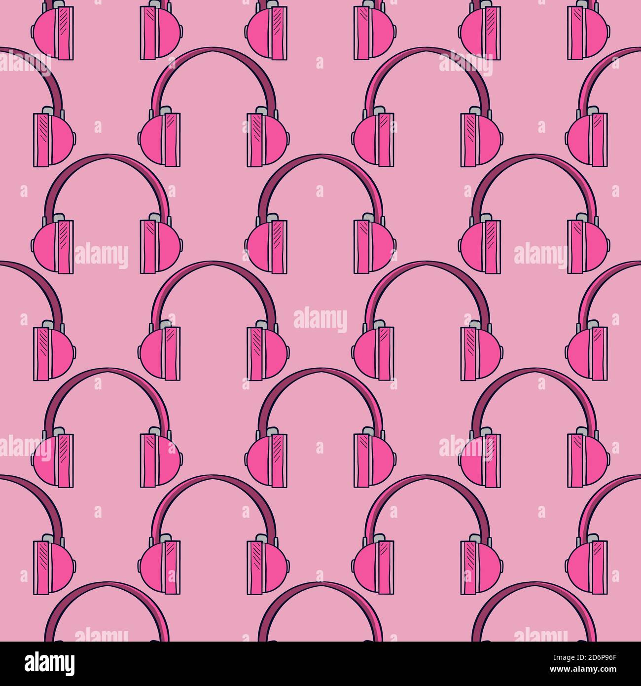 Pink headphones,seamless pattern on pink background. Stock Vector