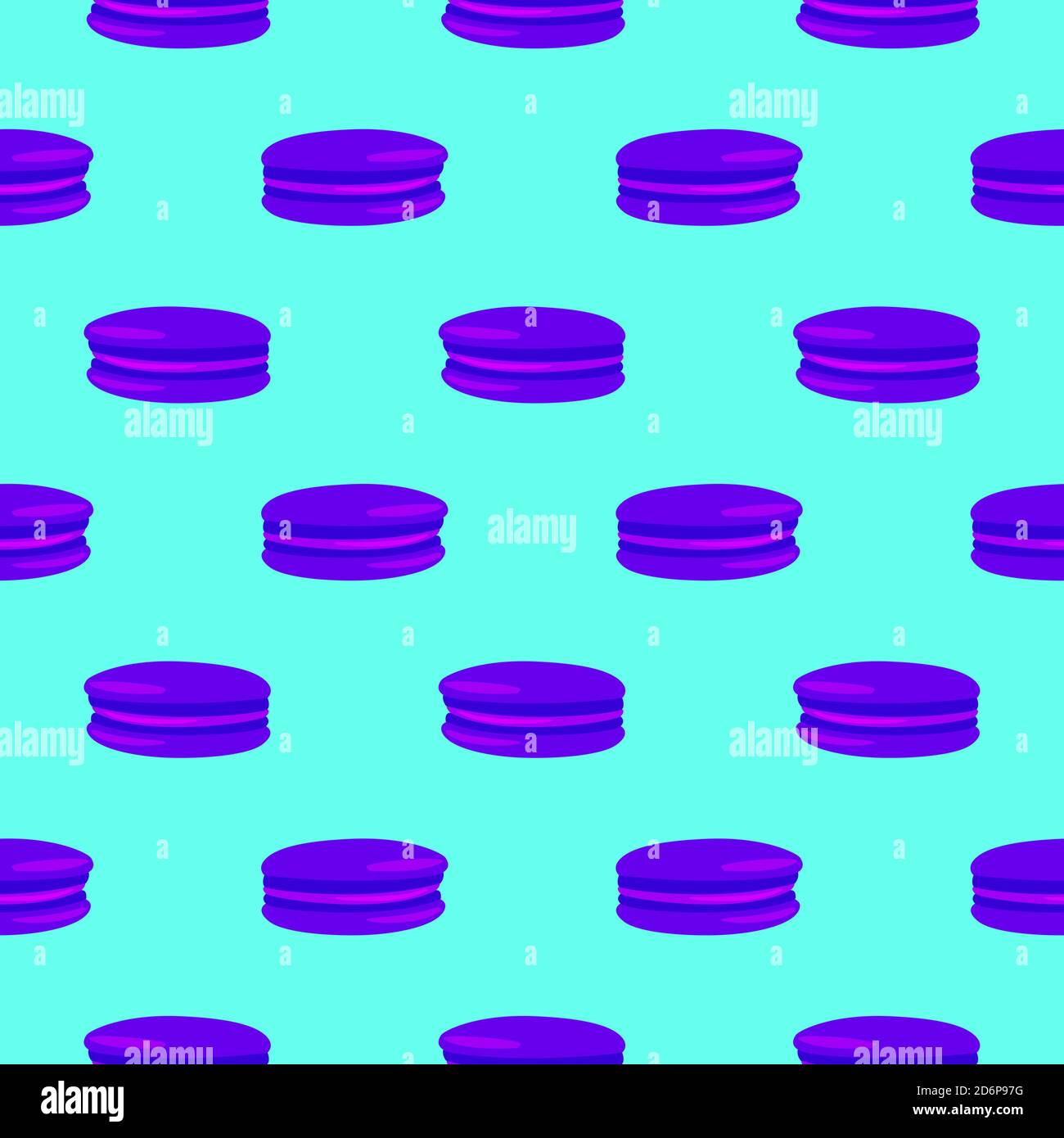 Purple macaroons,seamless pattern on blue background. Stock Vector