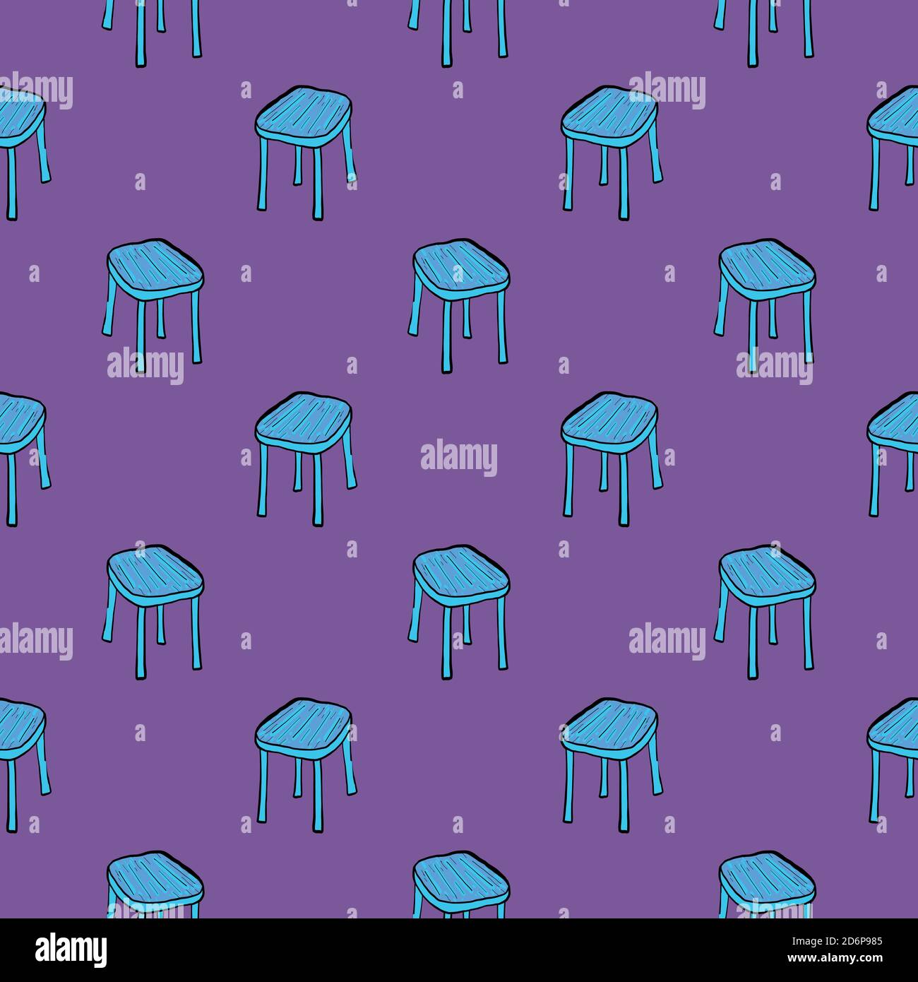 Cute small blue chairs,seamless pattern on purple background. Stock Vector