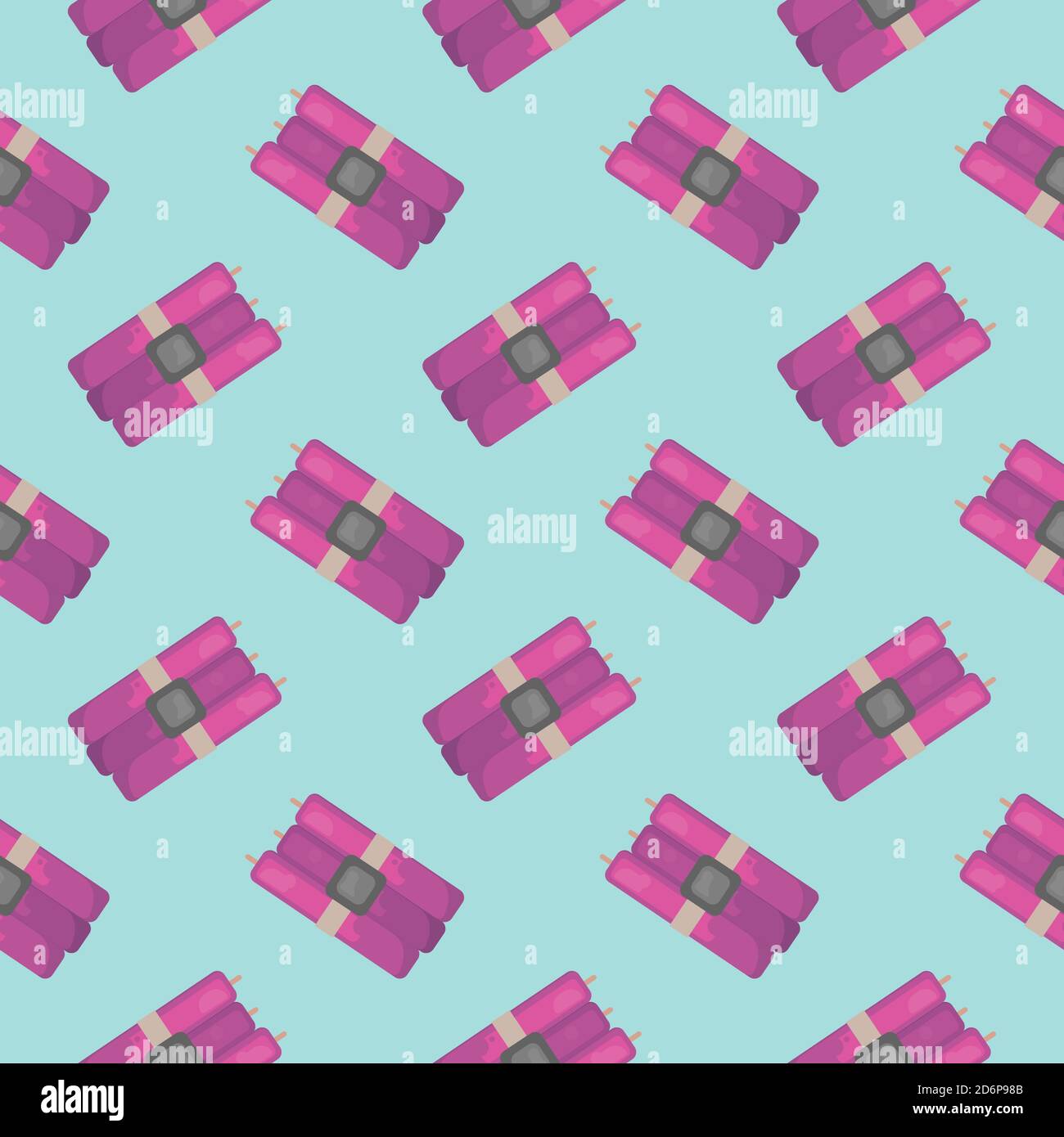 Purple dynamite,seamless pattern on blue background. Stock Vector