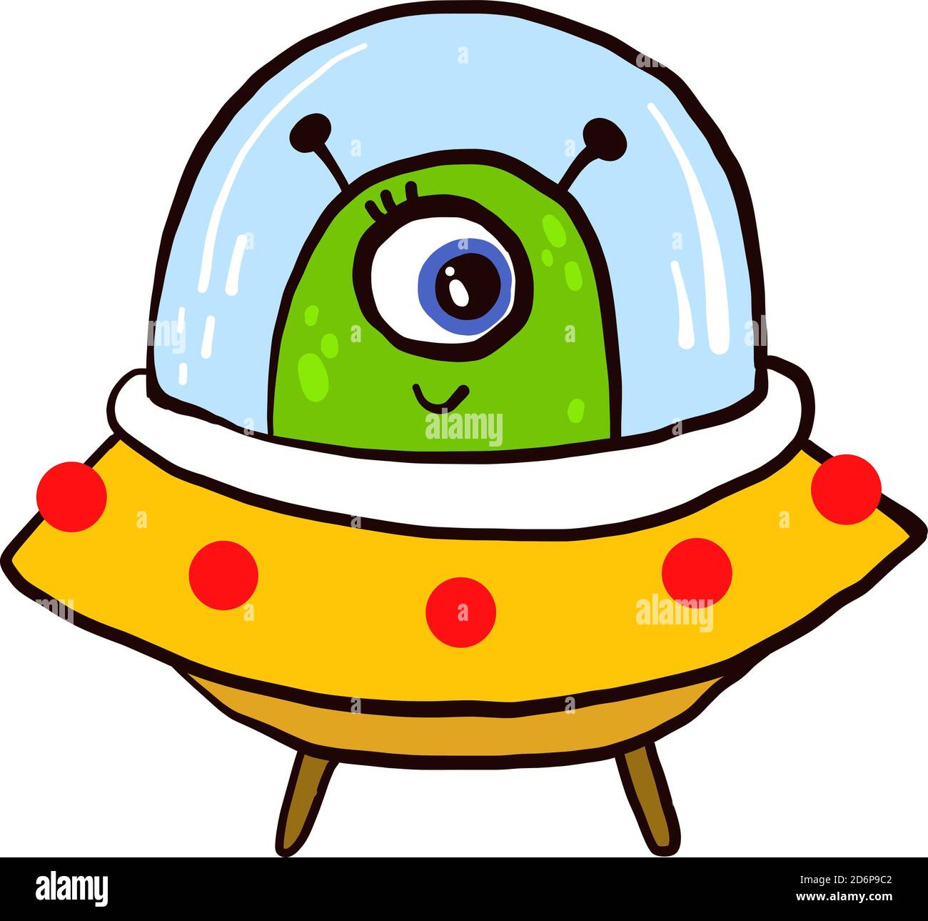 Cyclop in UFO, illustration, vector on white background. Stock Vector