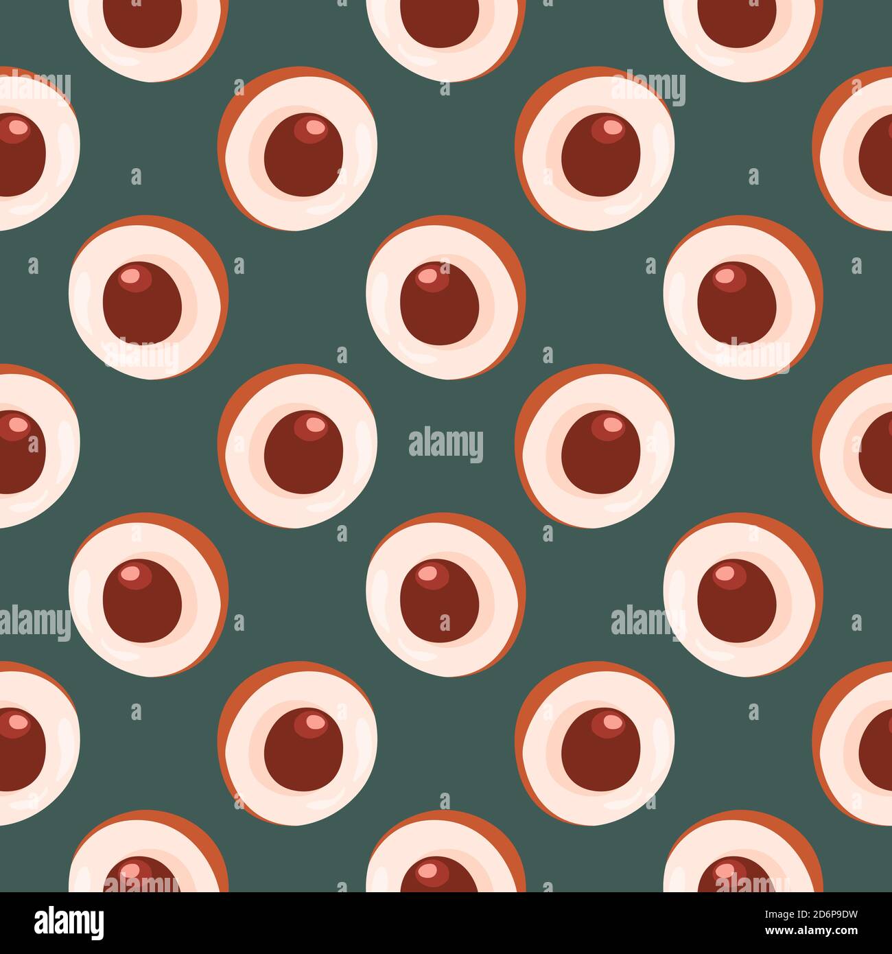 Cut longan,seamless pattern on dark grey background. Stock Vector