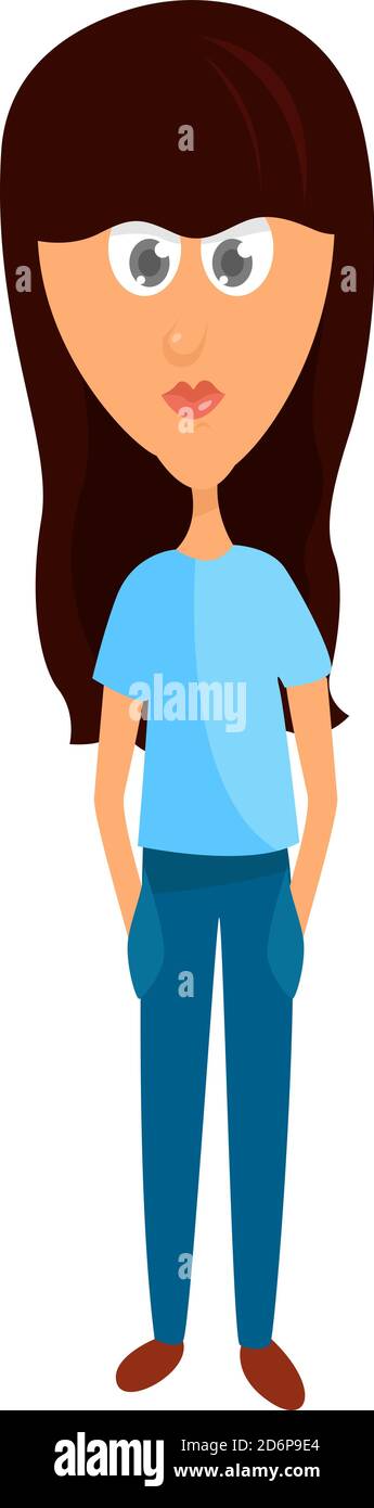 Girl with bangs, illustration, vector on white background. Stock Vector