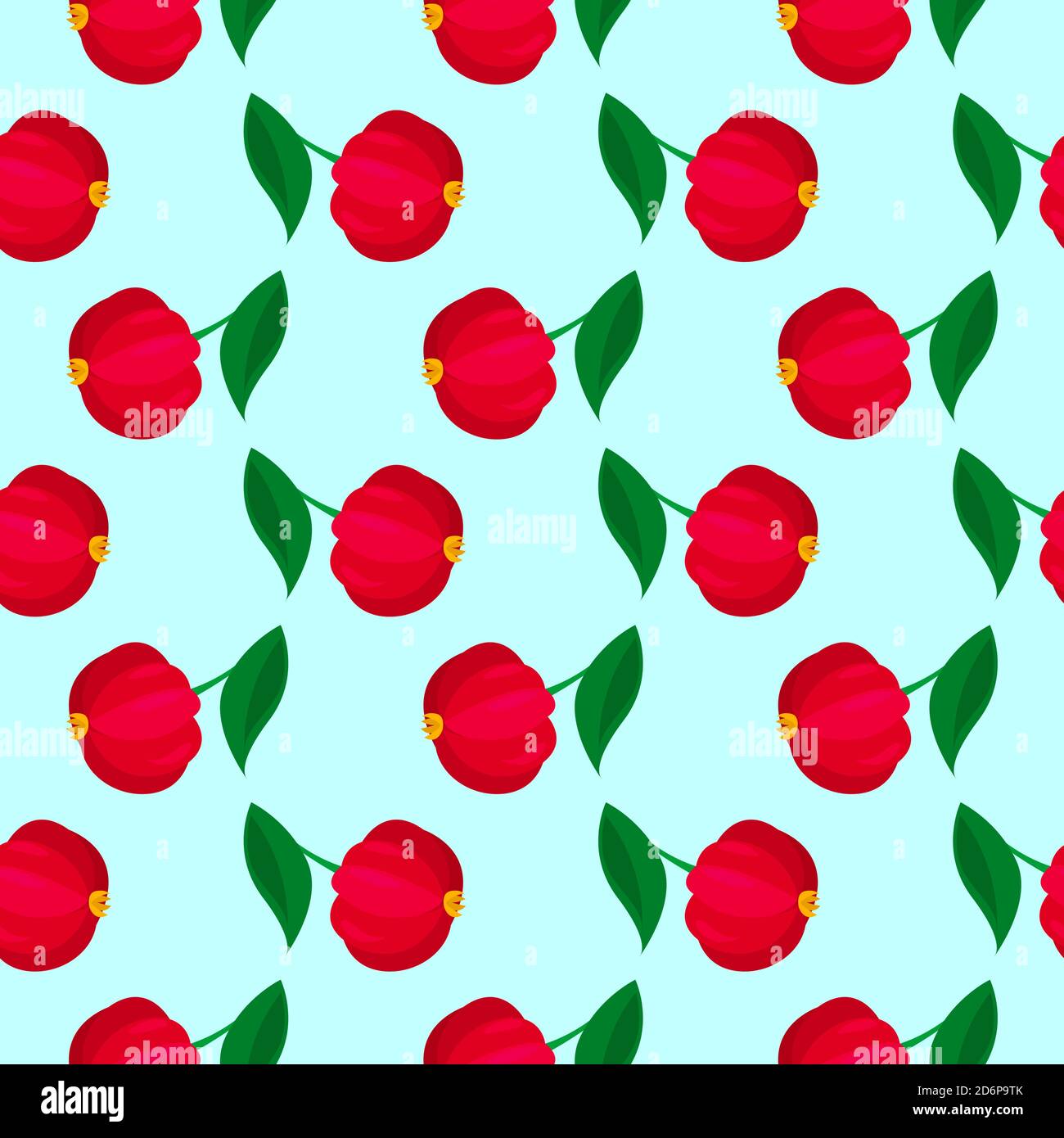 Red eugenia,seamless pattern on light blue background. Stock Vector