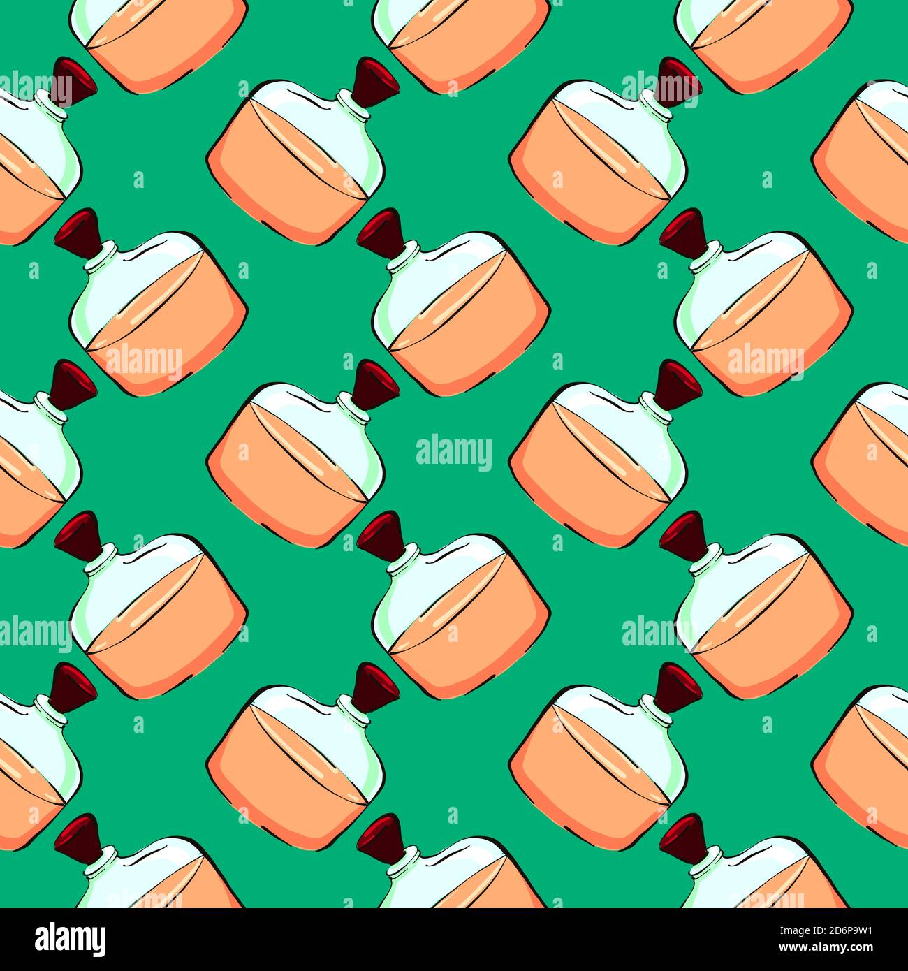 Orange elixir,seamless pattern on green background. Stock Vector