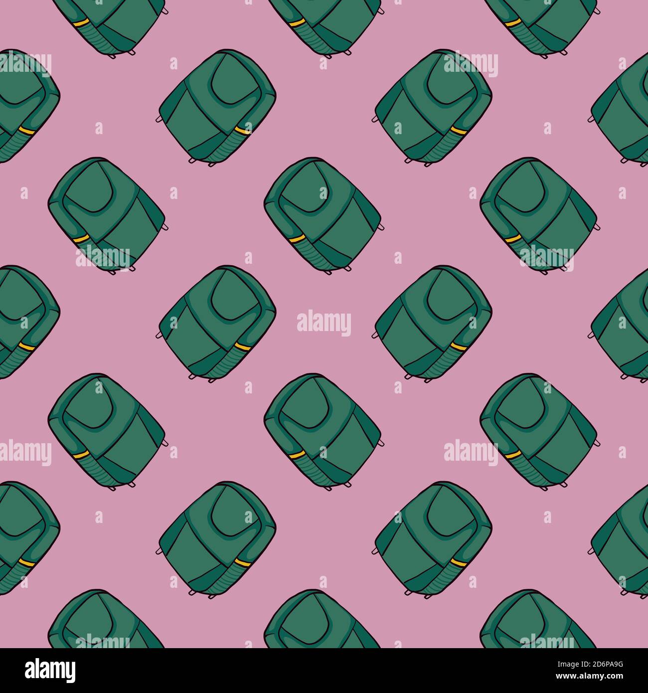 Green suitcases,seamless pattern on purple background. Stock Vector