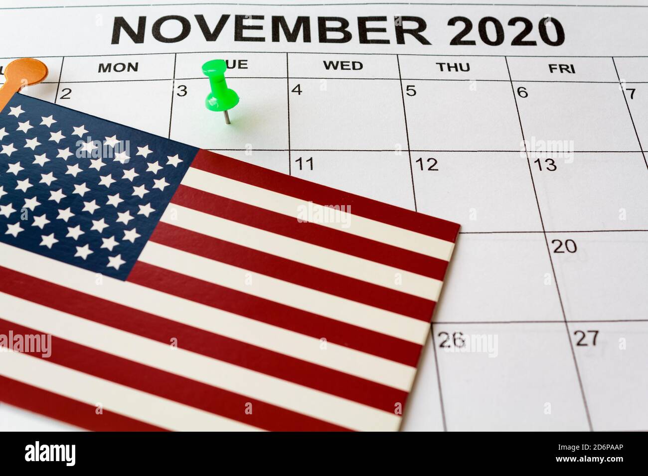 Calendar with November 3rd marked with pin. US election day concept ...