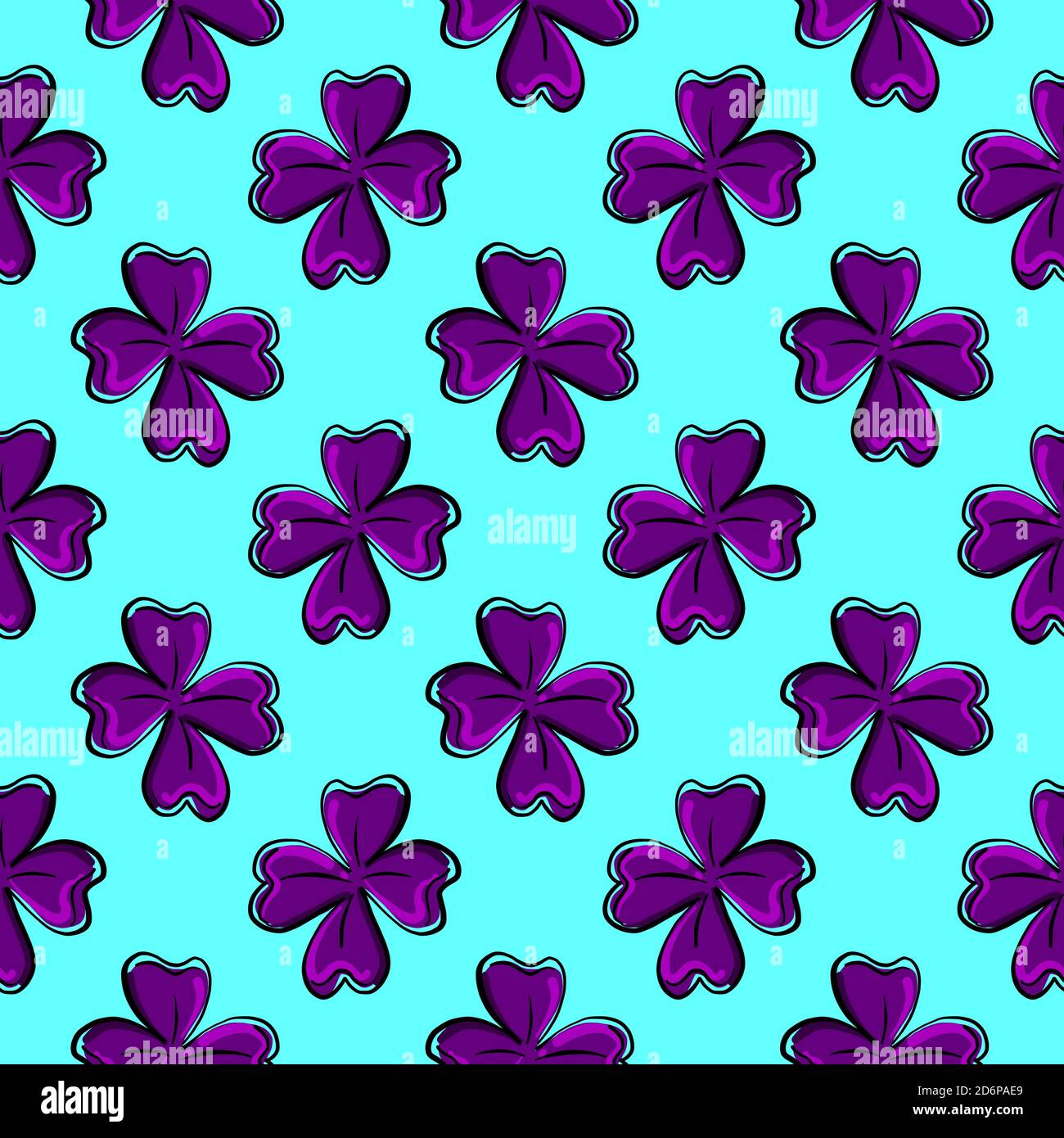 Lucky purple flowers,seamless pattern on dark blue background. Stock Vector