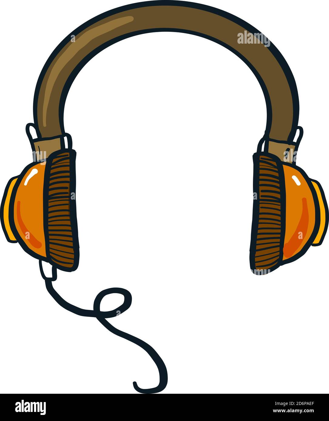 Orange headphones, illustration, vector on white background. Stock Vector