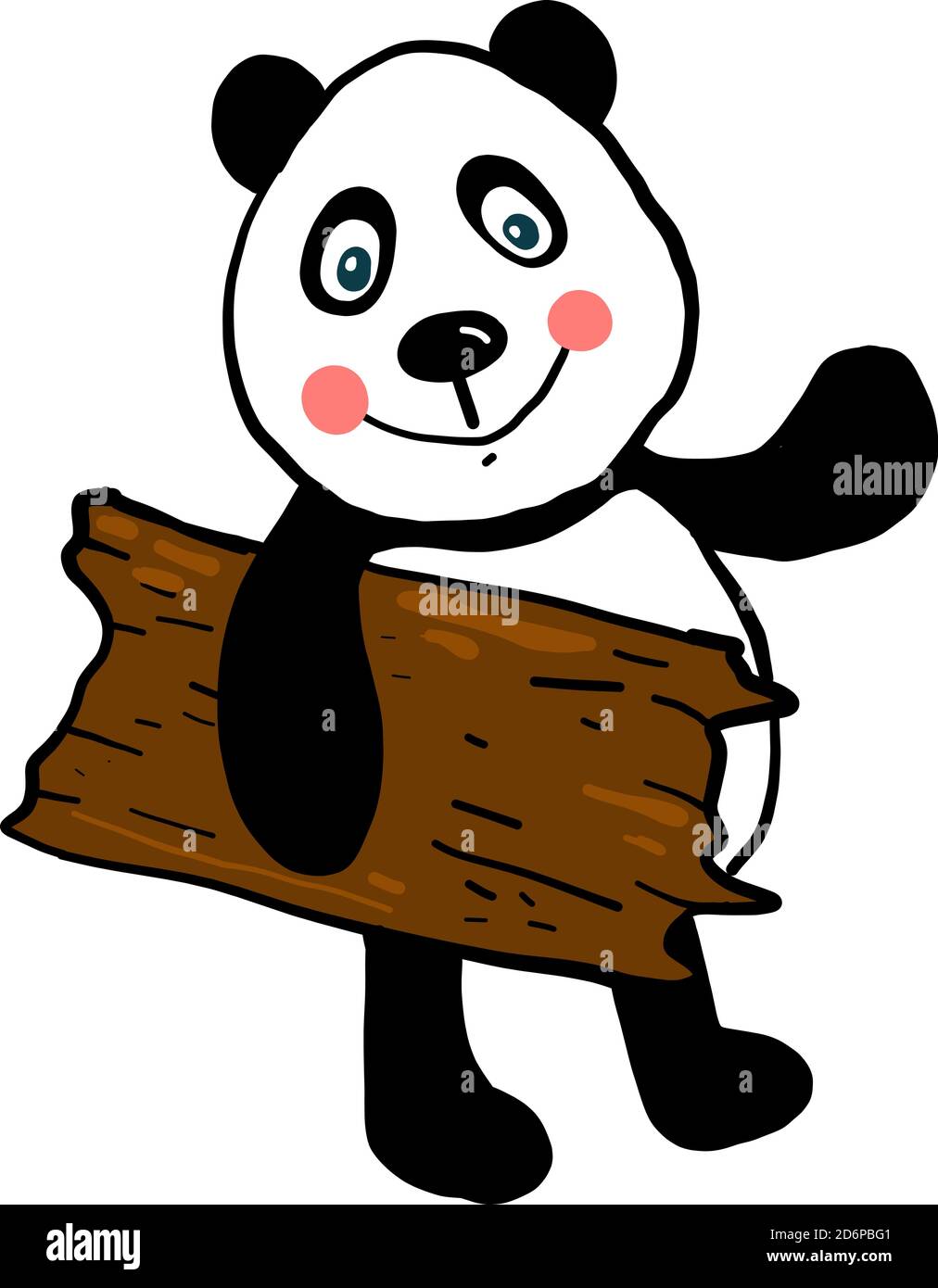 Panda holding wood, illustration, vector on white background. Stock Vector