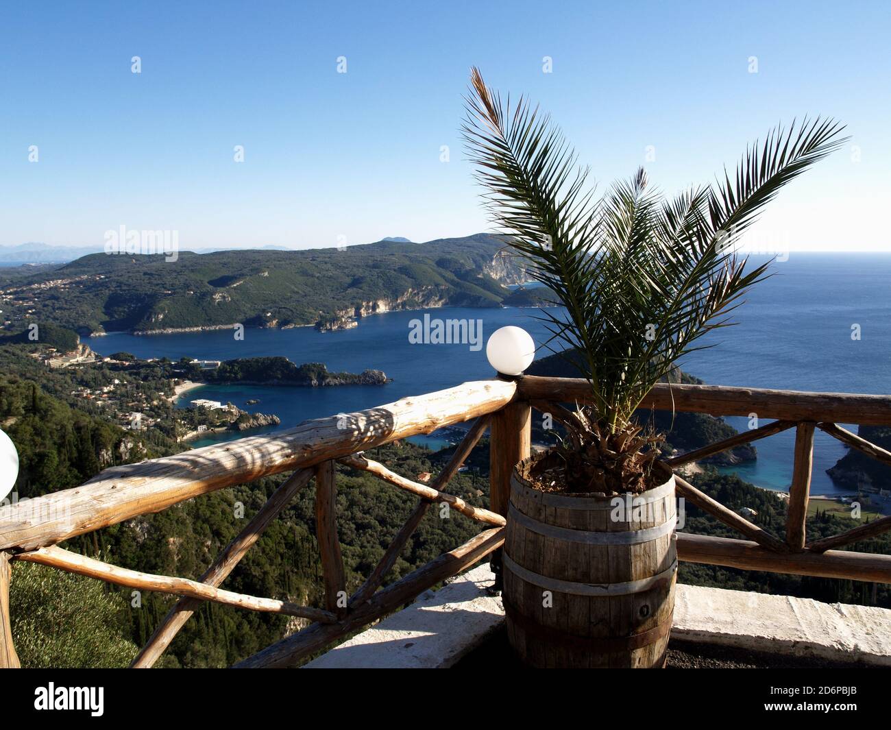 View out to sea from above Paleokastritsa, Corfu, Greece Stock Photo ...