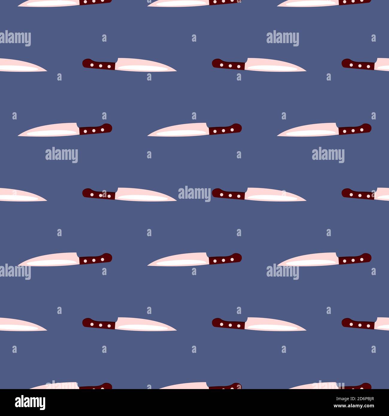 Sharp kitchen knife,seamless pattern on dark blue background. Stock Vector